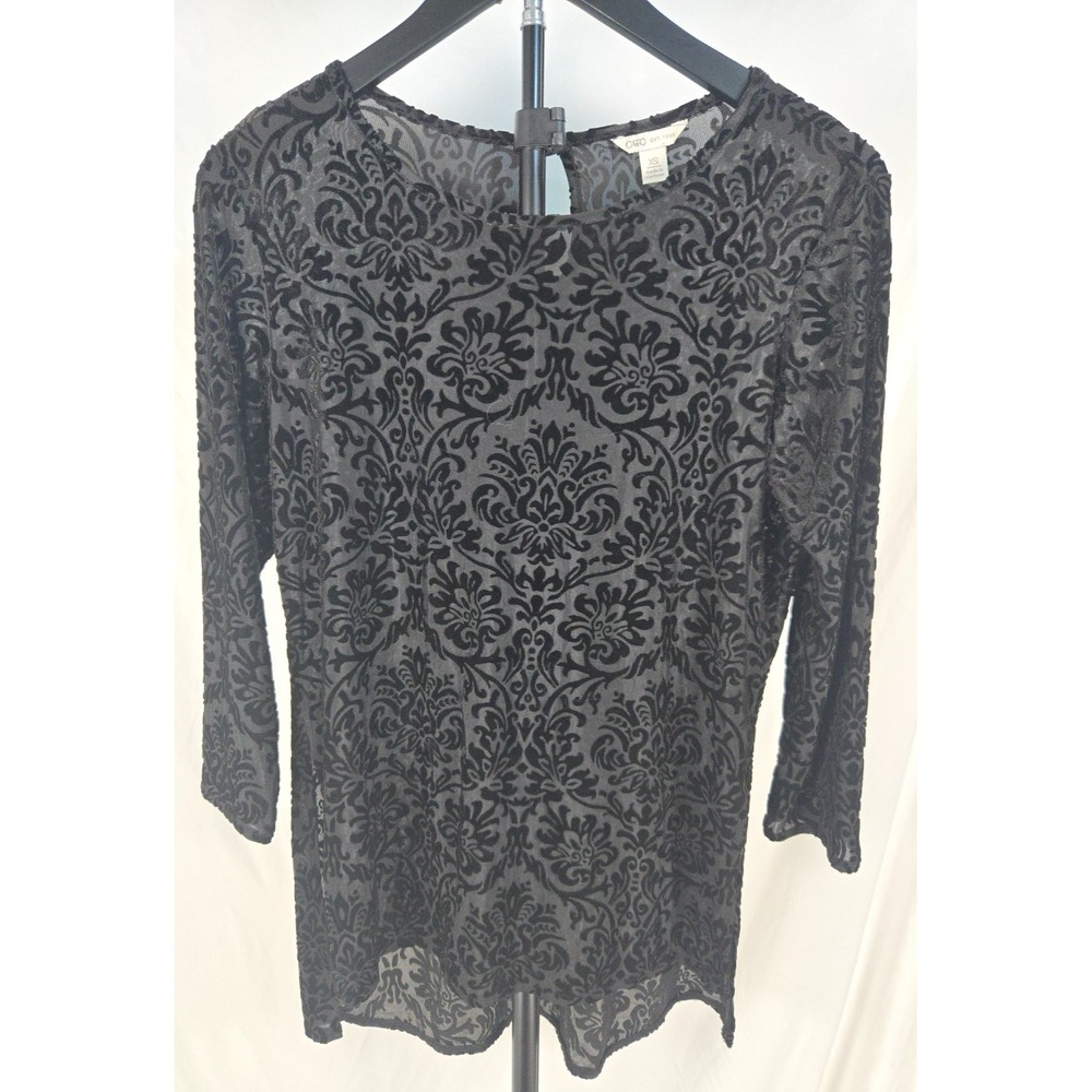 Sheer Velvet Burnout Top Black Size XS Whimsigoth Witchy Vamp Gothic Romantic